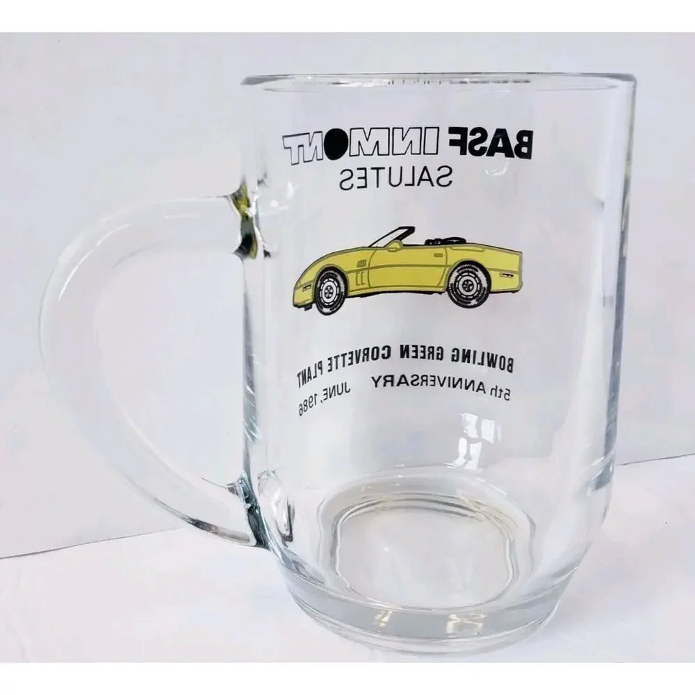 Vintage 1986 Corvette‎ Plant 5th Anniversary Glass Mug Bowling Green, KY 10 oz